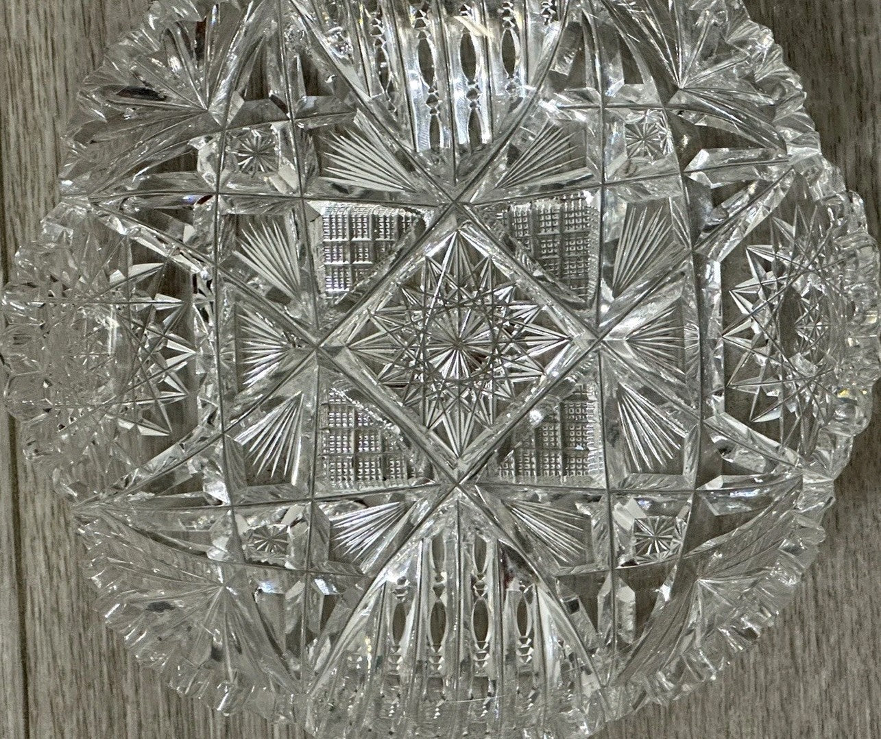 VNT Brilliant Cut Crystal Sawtooth Edge Low Bowl 6” -  Geometric Pattern