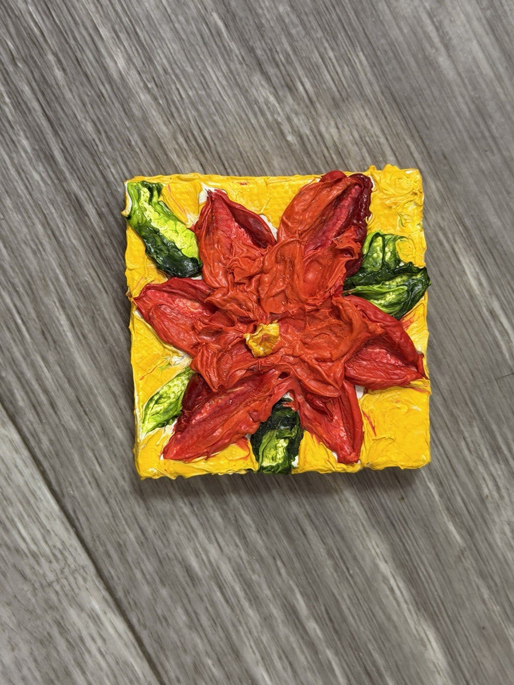 ‘Pointsettia’ Christmas Mini Oil Painting Magnet By Paris Wyatt Llanso 2x2”