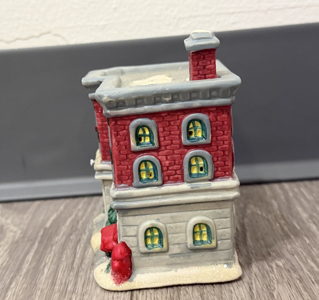 Vintage 2004 Christmas Village Fire House Figurine 