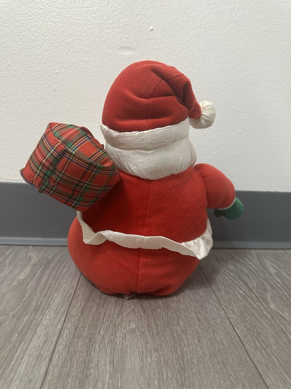 Vtg Gibson Greetings Santa Claus Puffy Puffalump Christmas Plush Plaid Sack 1994