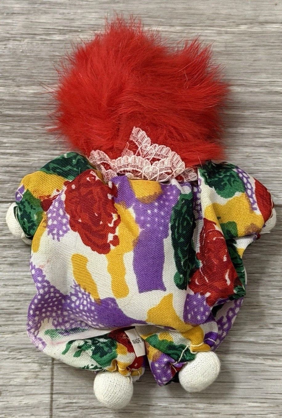 Vintage Imperial Porcelain Face Clown Doll 5” Plush Toy With Wild Red Hair