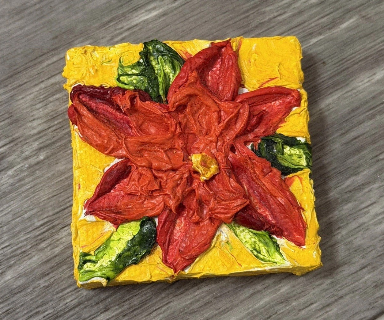 ‘Pointsettia’ Christmas Mini Oil Painting Magnet By Paris Wyatt Llanso 2x2”