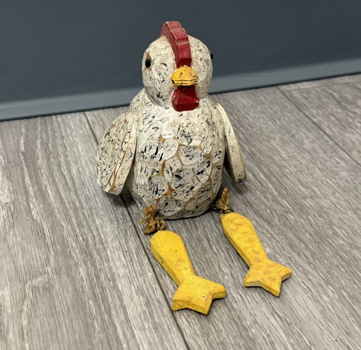 Vintage Wooden Chicken Shelf Sitter With Dangle Feet Cute Country Kitchen Decor