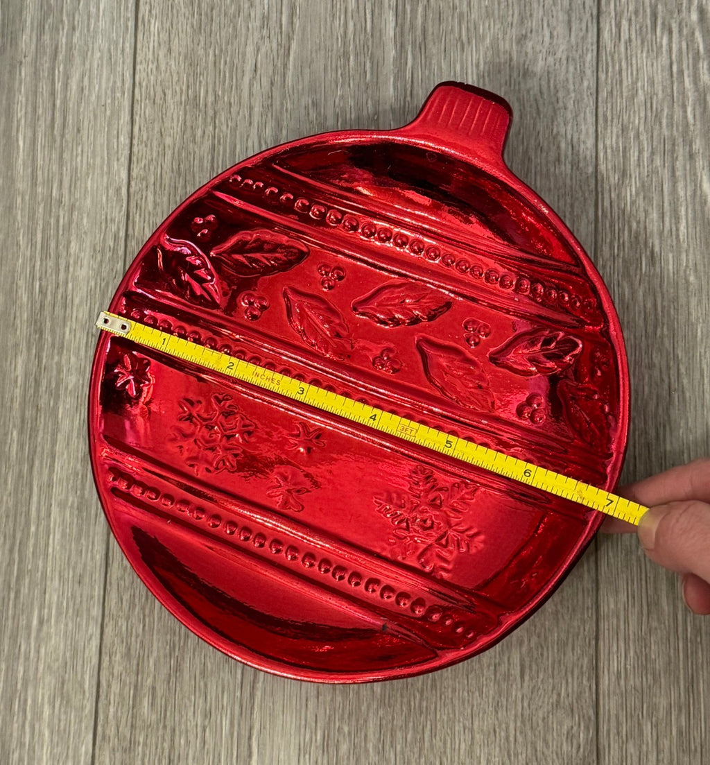 VTG Red Christmas Christmas Ball Ornament Candy Dish K’s Collection 7” Diameter