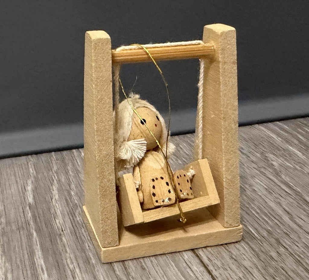 Vintage Wood  Girl on Swing Christmas Ornament 3”