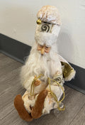 Gold & White Shelf / Mantle Sitter Santa Christmas Elf Glass Eyes Whimsical 22”