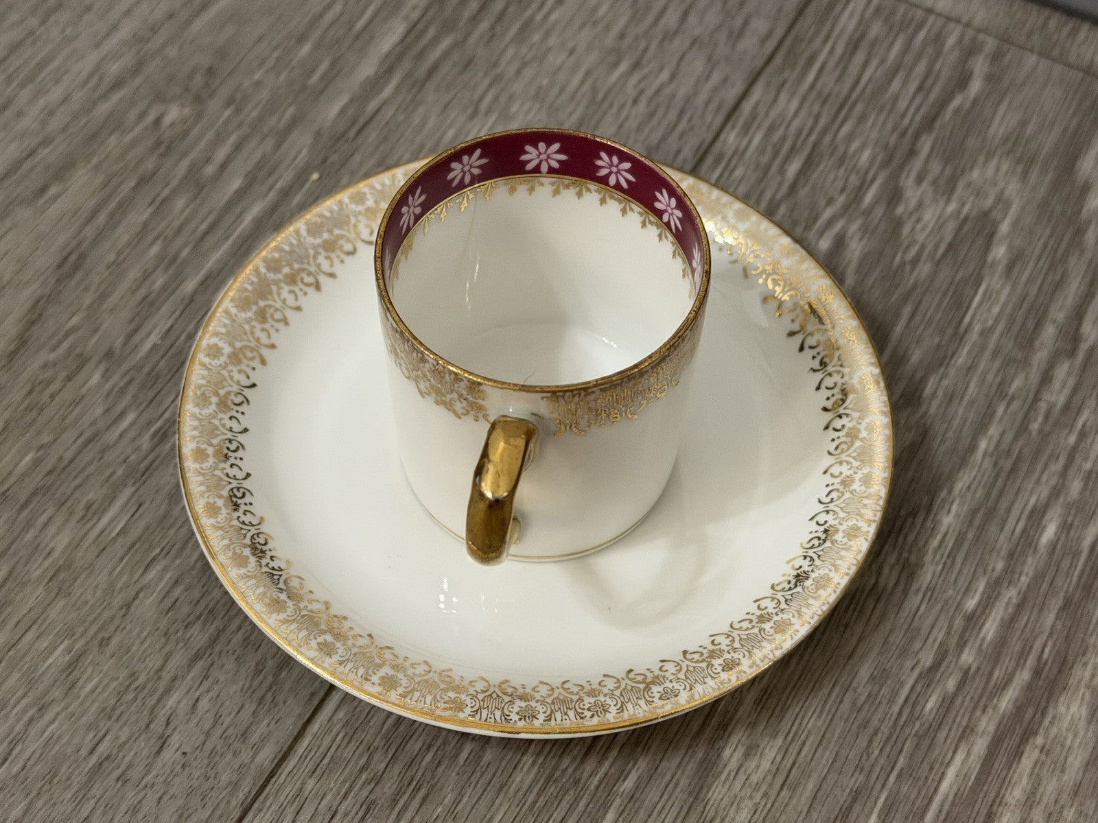 Small Size Antique CT Altwasser Germany Porcelain Tea Cup & Saucer Set Gold Trim