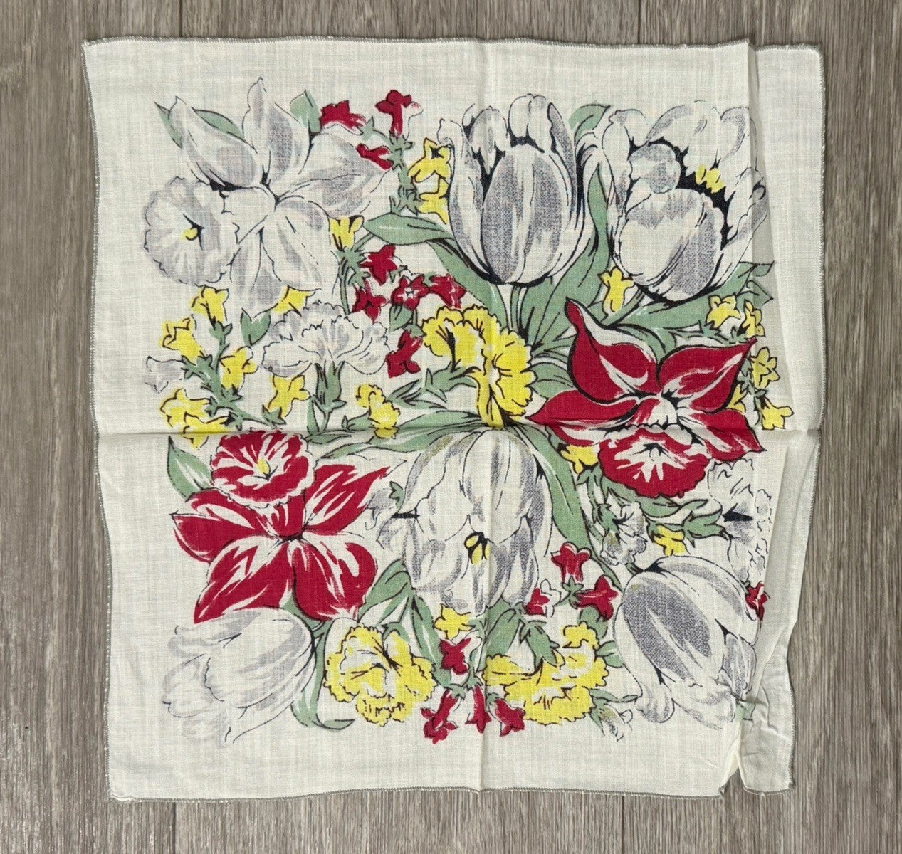Womens Vintage Boho Floral Easter Spring Flowers Hankie, Handkerchief 11.5 X 11”