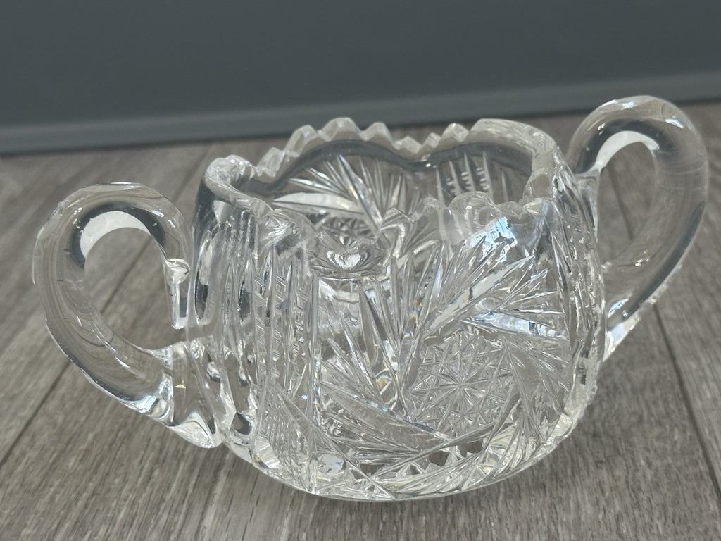 Mid Century Molded Glass Sugar bowl - Fire Polished ABP Style No Seems Starburst