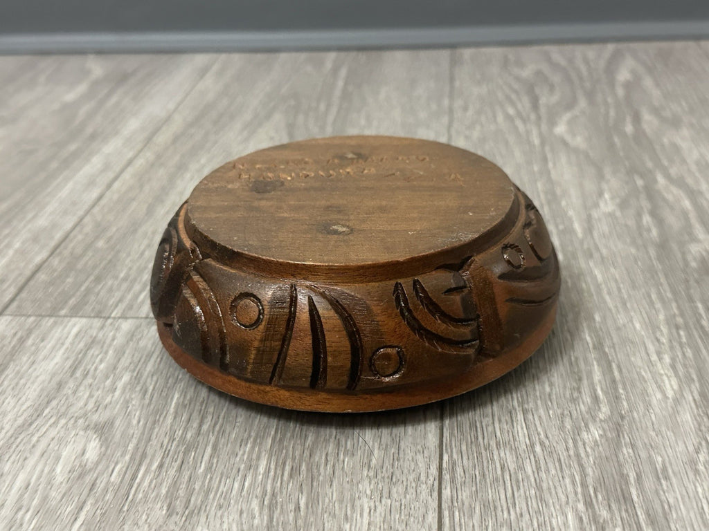 Republic De Honduras Vintage Hand Carved Wood Coin Ashtray 