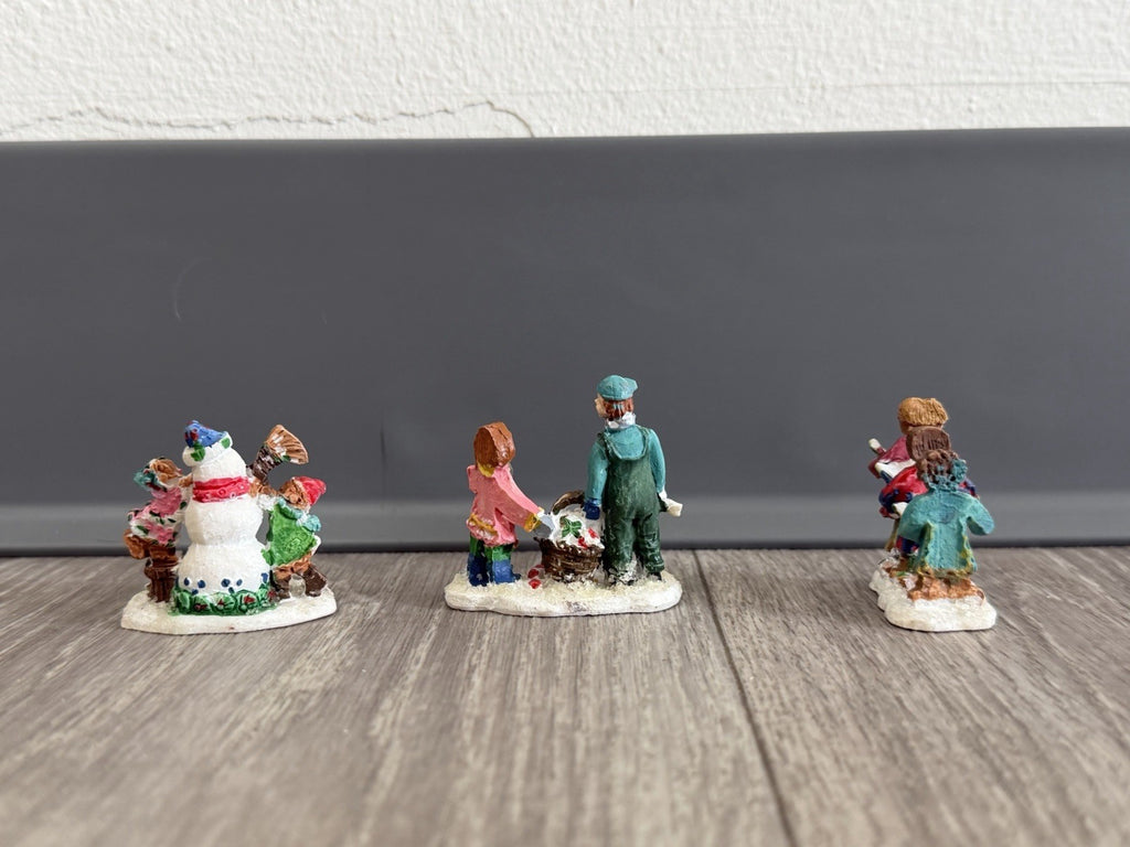 Vintage Christmas Village Gingerbread People Winter Figurines / Lot of 3 Figures