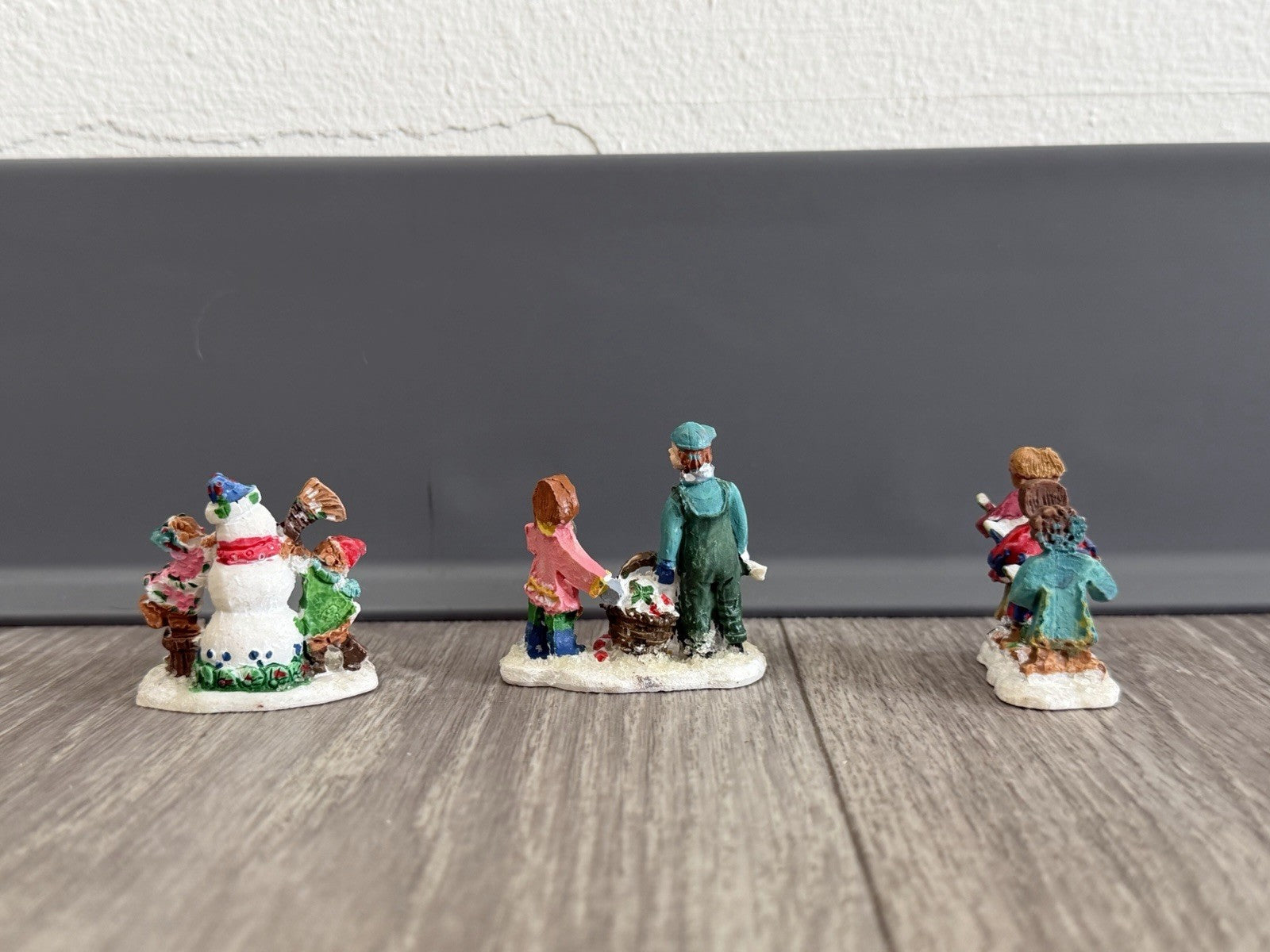 Vintage Christmas Village Gingerbread People Winter Figurines / Lot of 3 Figures