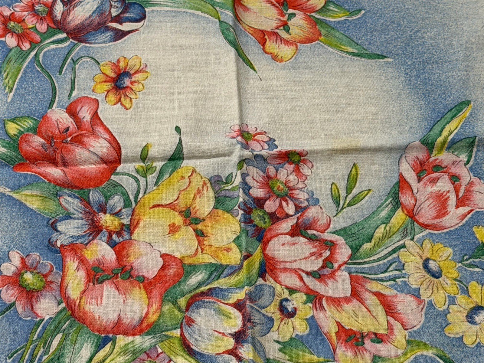Vintage Beautiful Flowers Spring Easter Handkerchief 10.5” Square