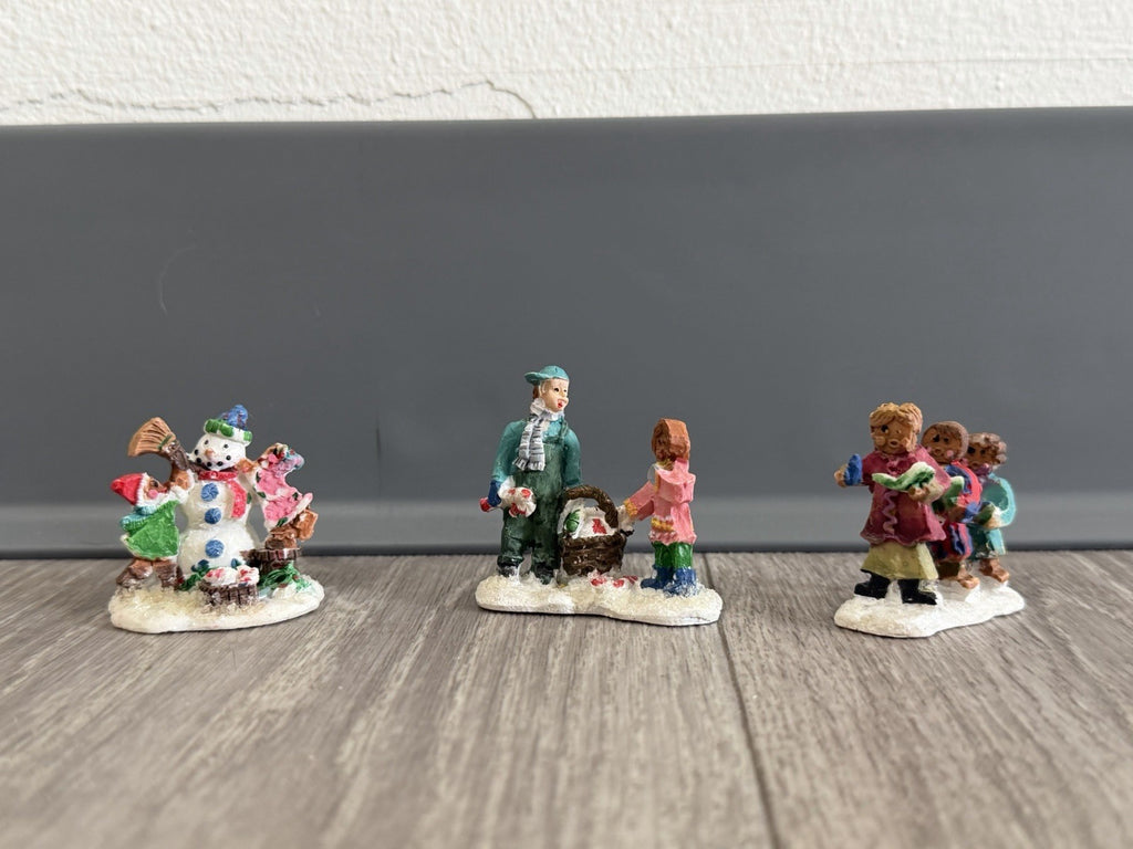Vintage Christmas Village Gingerbread People Winter Figurines / Lot of 3 Figures
