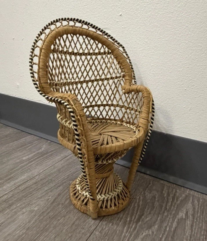 Peacock Chair Plant Stand or Doll Chair Boho Décor Wicker Rattan 12.25” Tall