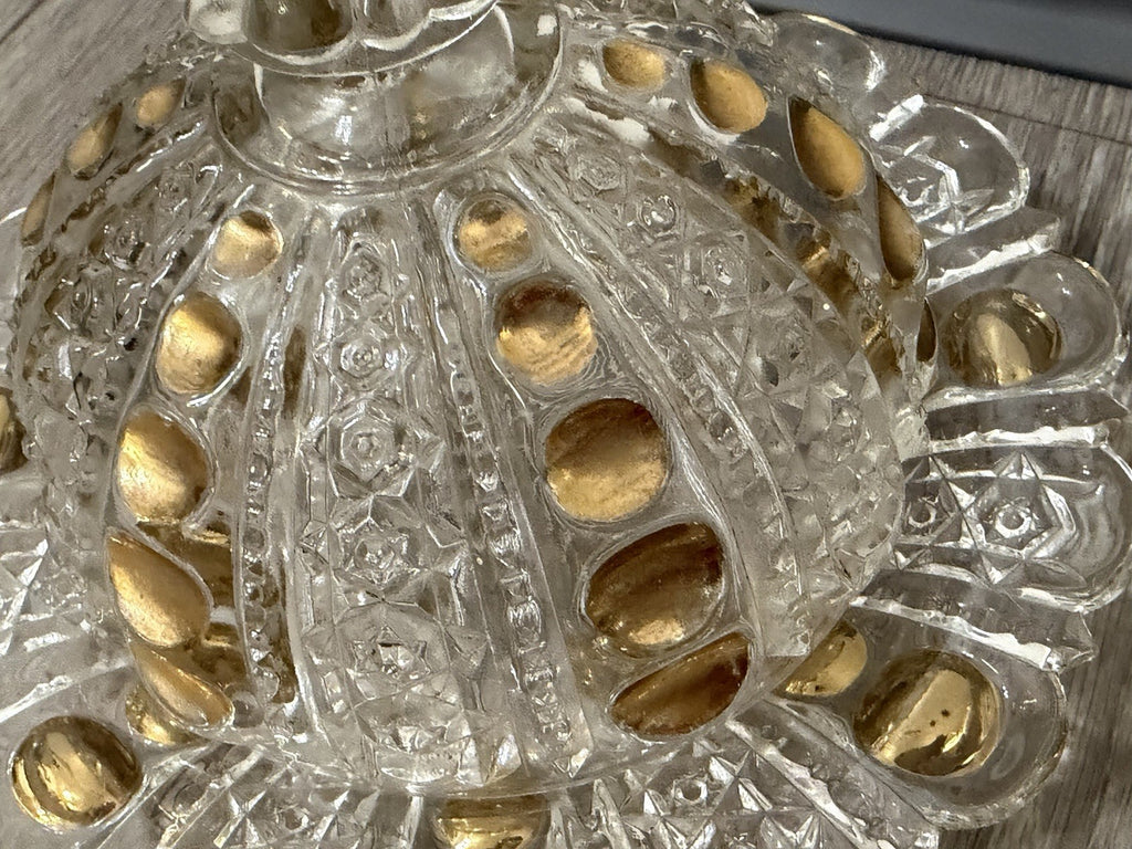 Vintage Good Drops Butter Dish w/ Domed Lid - Gold/Pressed Glass Has Chips