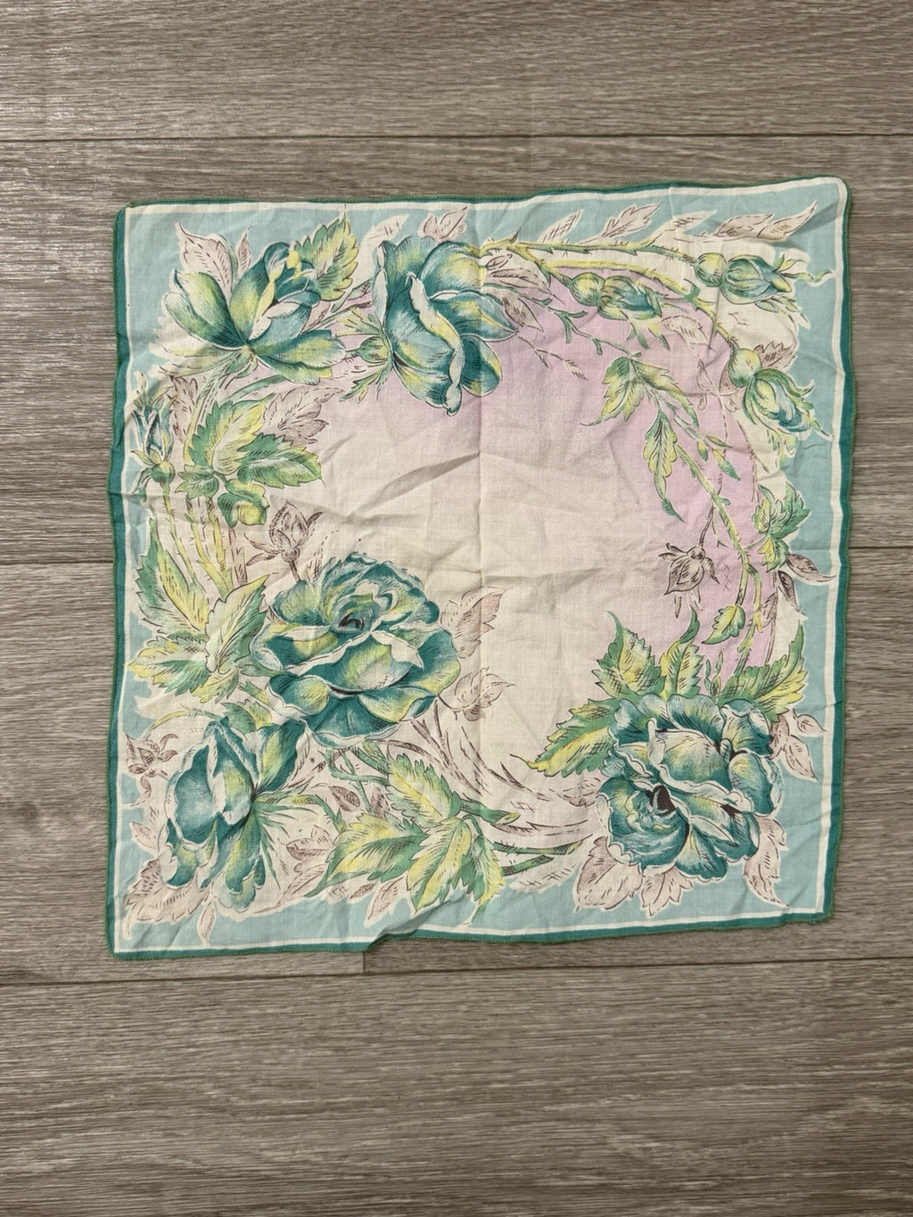Vintage 1950S Rose Pattern Boho Floral Handkerchief Hanky 11.5” Square