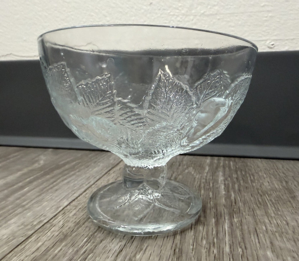Vintage Footed Glass Bowl W/ Apples & Grapes Fruit Design Holiday Candy Dish