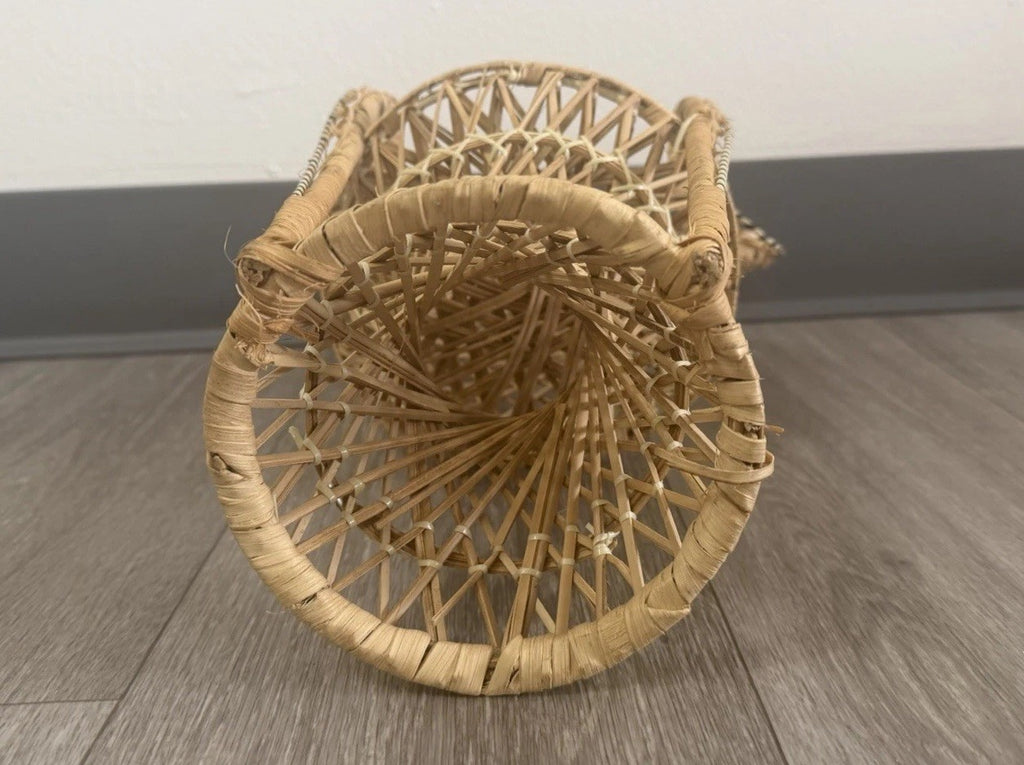 Peacock Chair Doll Chair/Plant Stand Boho Décor Wicker Rattan 16.5” Tall DAMAGED