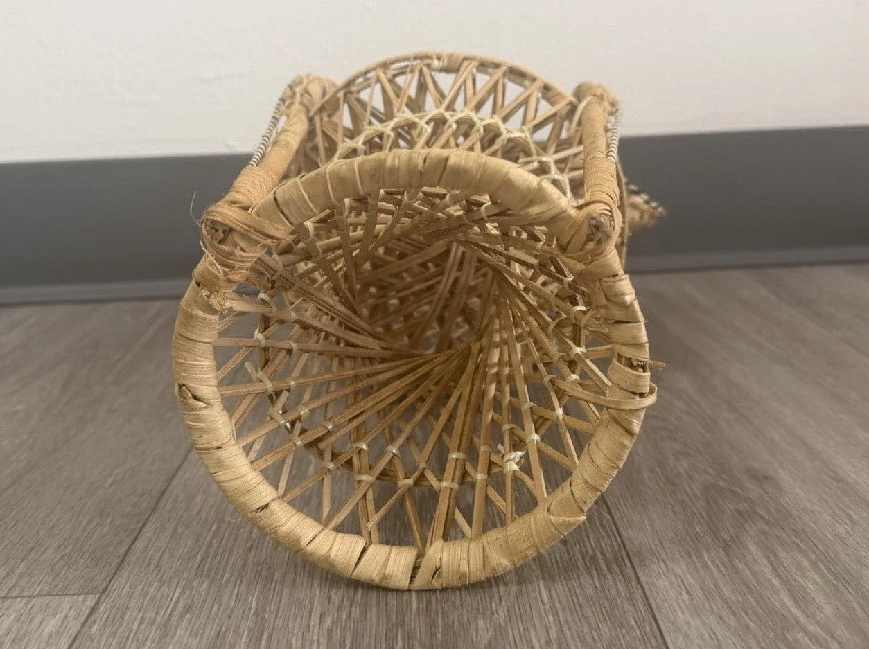 Peacock Chair Doll Chair/Plant Stand Boho Décor Wicker Rattan 16.5” Tall DAMAGED
