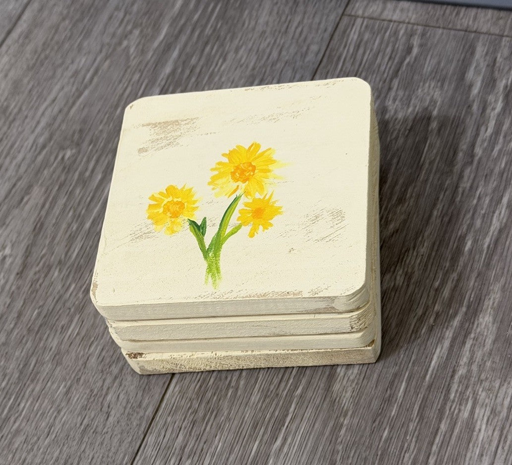 Handmade Spring Flowers Wooden Coasters Set of 4 Limited Edition Cottagecore