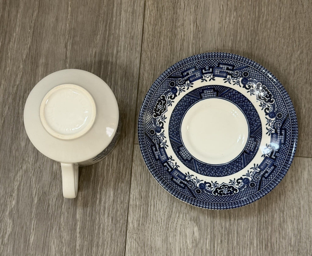 Churchill England Blue Willow Ceramic Teacup & Saucer England HAIRLINE CRACK