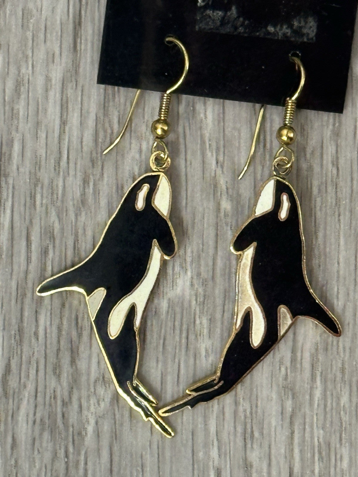 Vtg Goldtone Enamel Dolphin Drop Dangle Pierced Earrings 1.5"