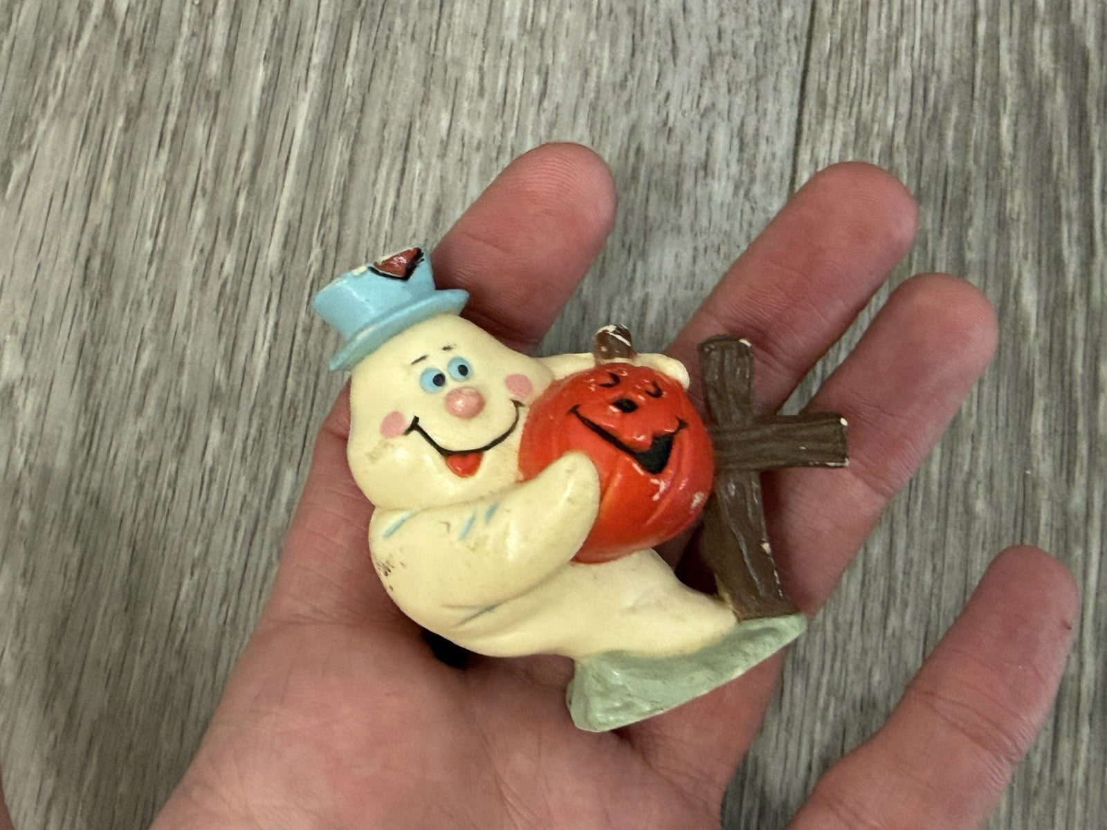 VINTAGE Ghost With Jack O’Lantern Figurine Halloween Plastic