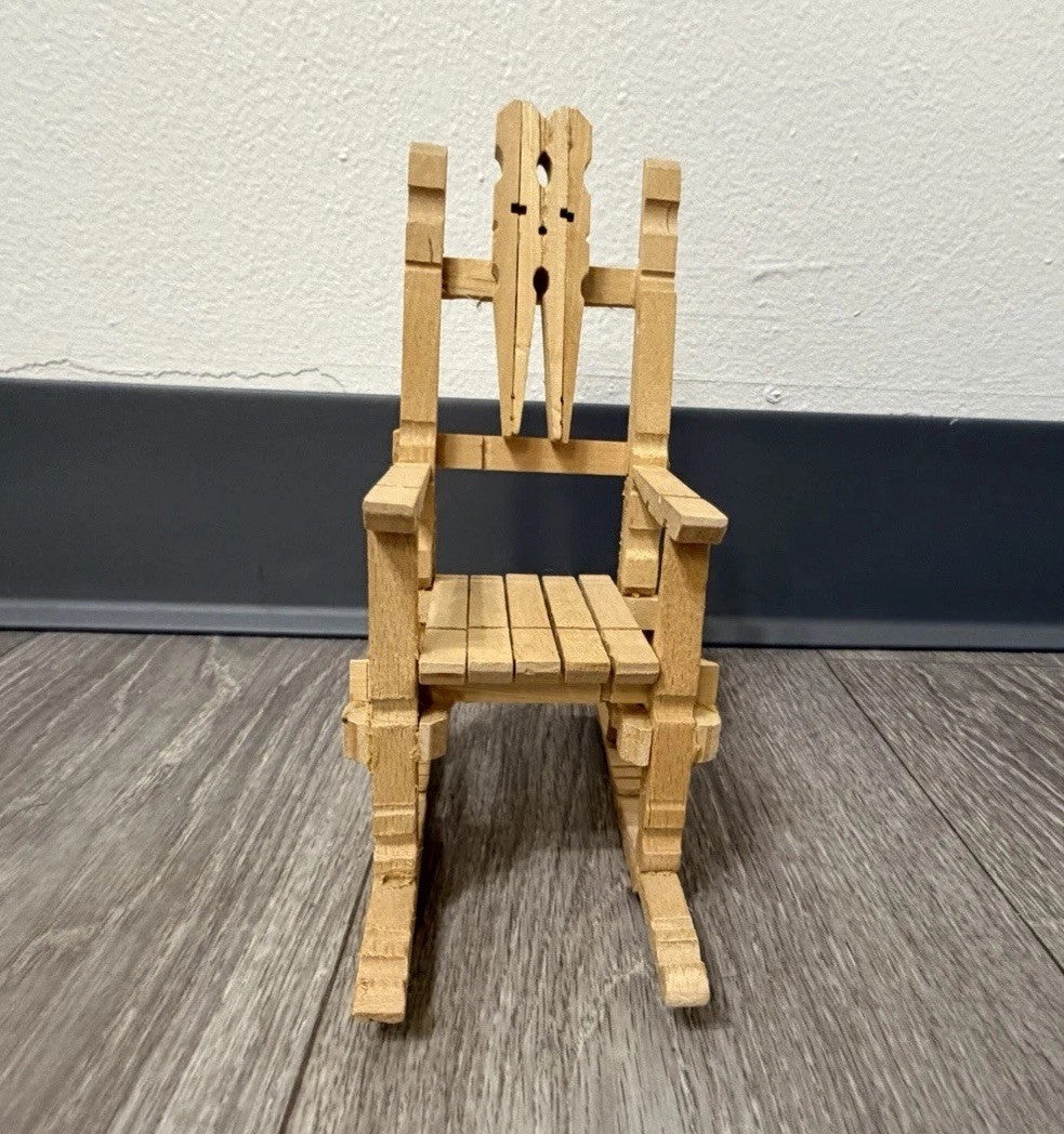 Vintage Folk Art Wooden Clothespin Handmade Doll Rocking Chair Rustic Farmhouse