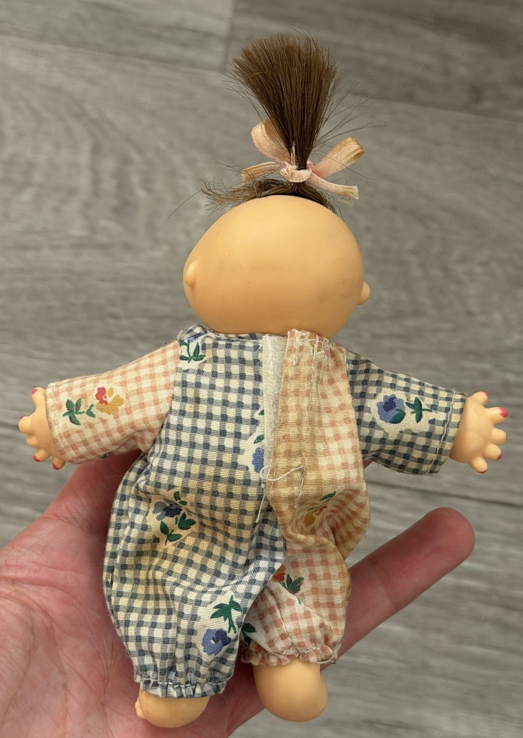 Cabbage Patch 1995 Vintage Mini Figure Doll Brown Hair Plaid Jumper Needs TLC
