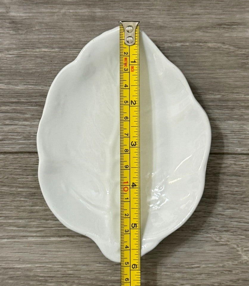 🍃3D Lillian Vernon 6" x 4" White Leaf Soap Dish, Trinket VINTAGE 1987 Botanical