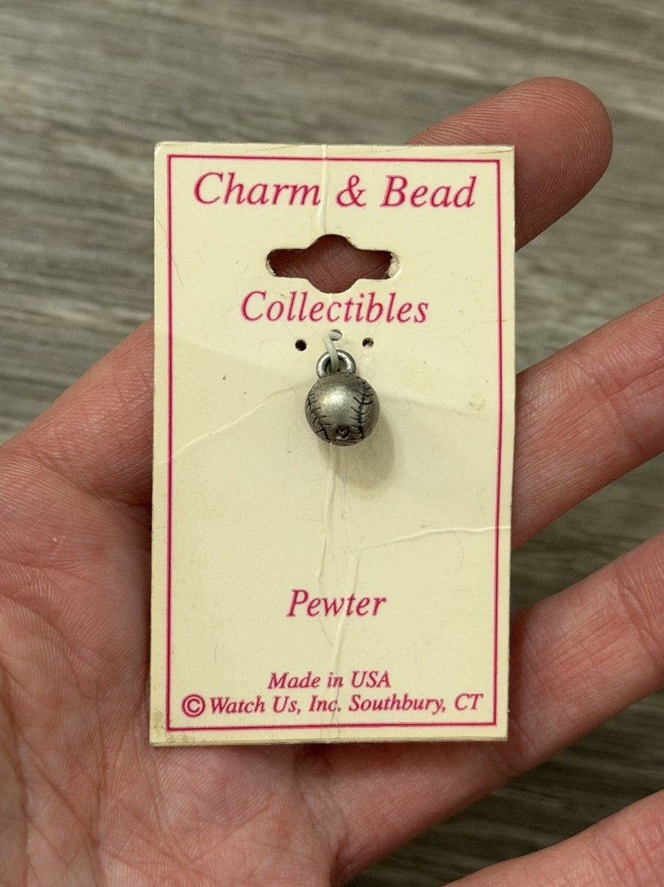 NEW Vintage Pewter Baseball Charm For Bracelets Or Crafts