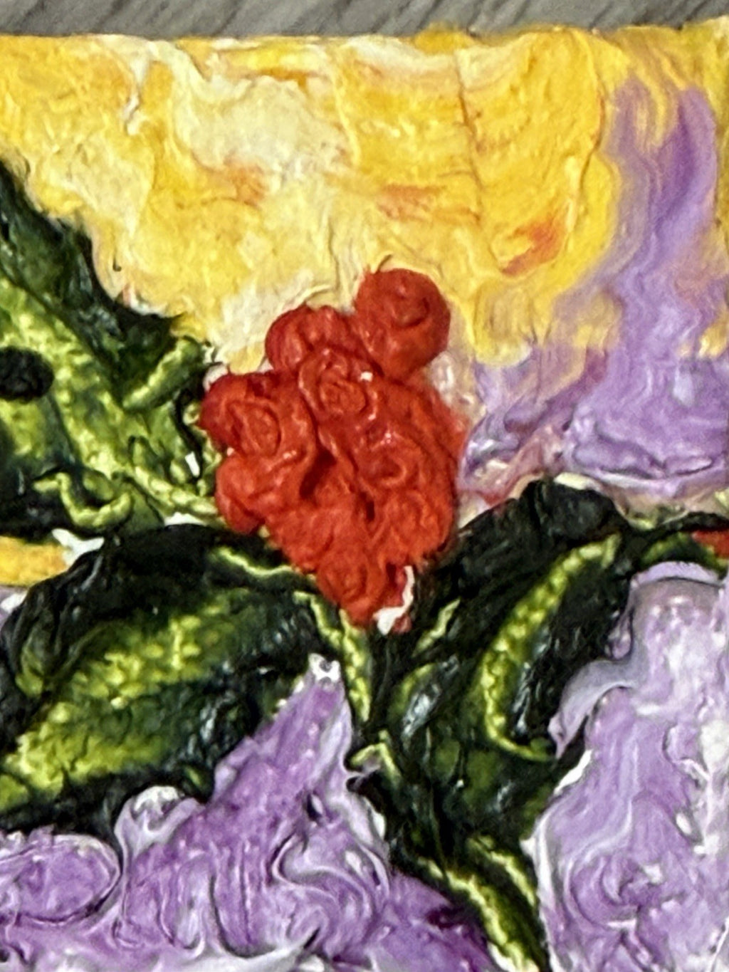 ‘Holly’ Christmas Mini Oil Painting  Magnet Original By Paris Wyatt Llanso 2x2”