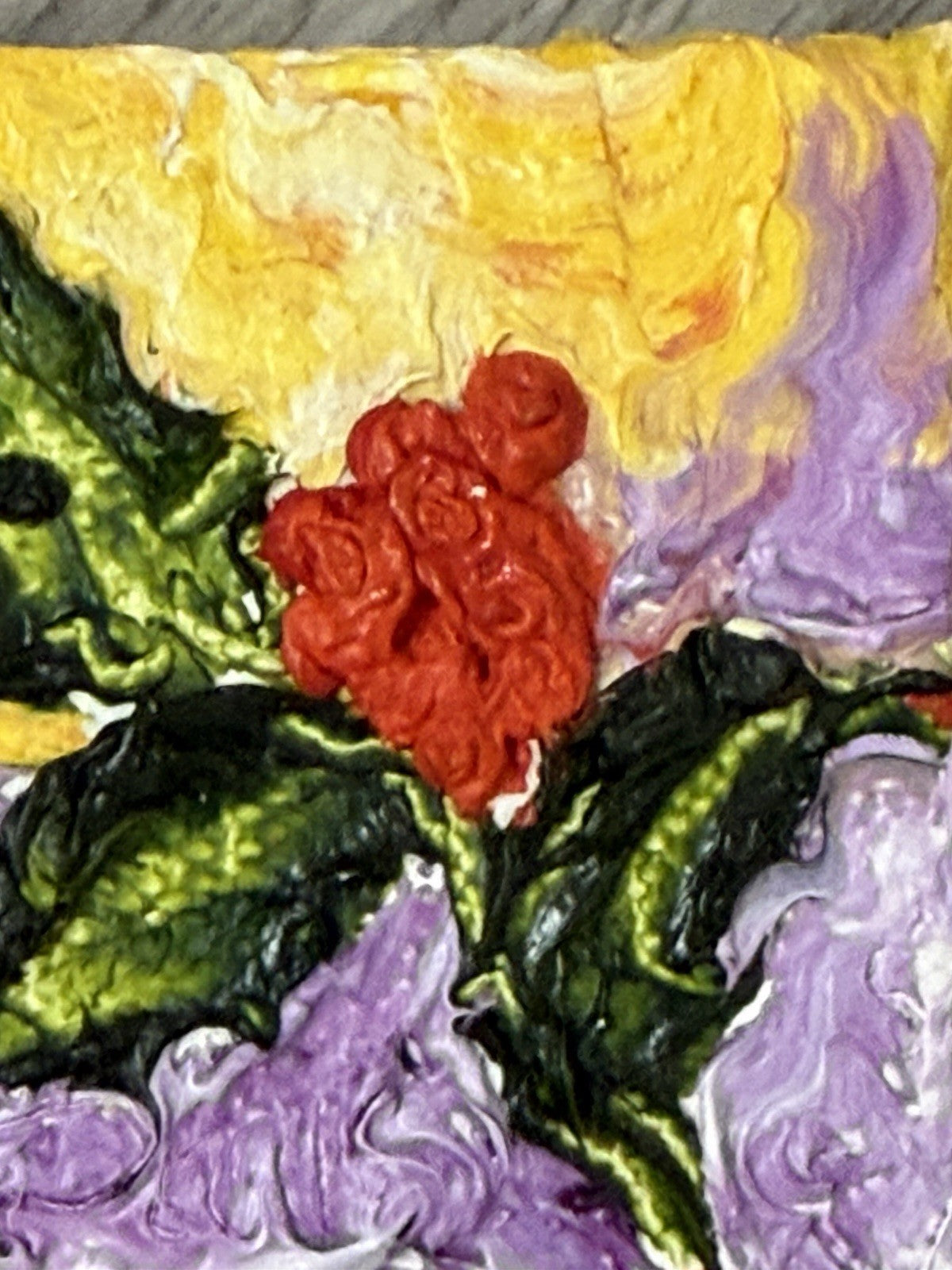 ‘Holly’ Christmas Mini Oil Painting  Magnet Original By Paris Wyatt Llanso 2x2”