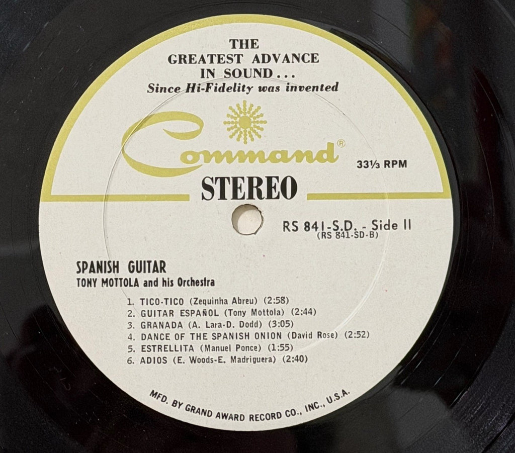 1962 Tony Mottola And His Orchestra Spanish Guitar Vinyl LP Record Gatefold