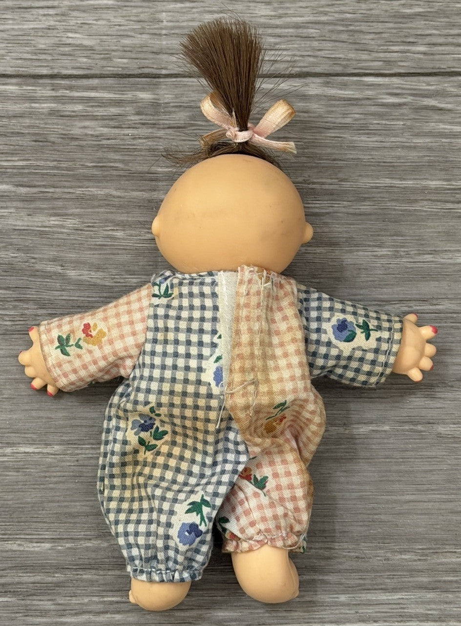 Cabbage Patch 1995 Vintage Mini Figure Doll Brown Hair Plaid Jumper Needs TLC