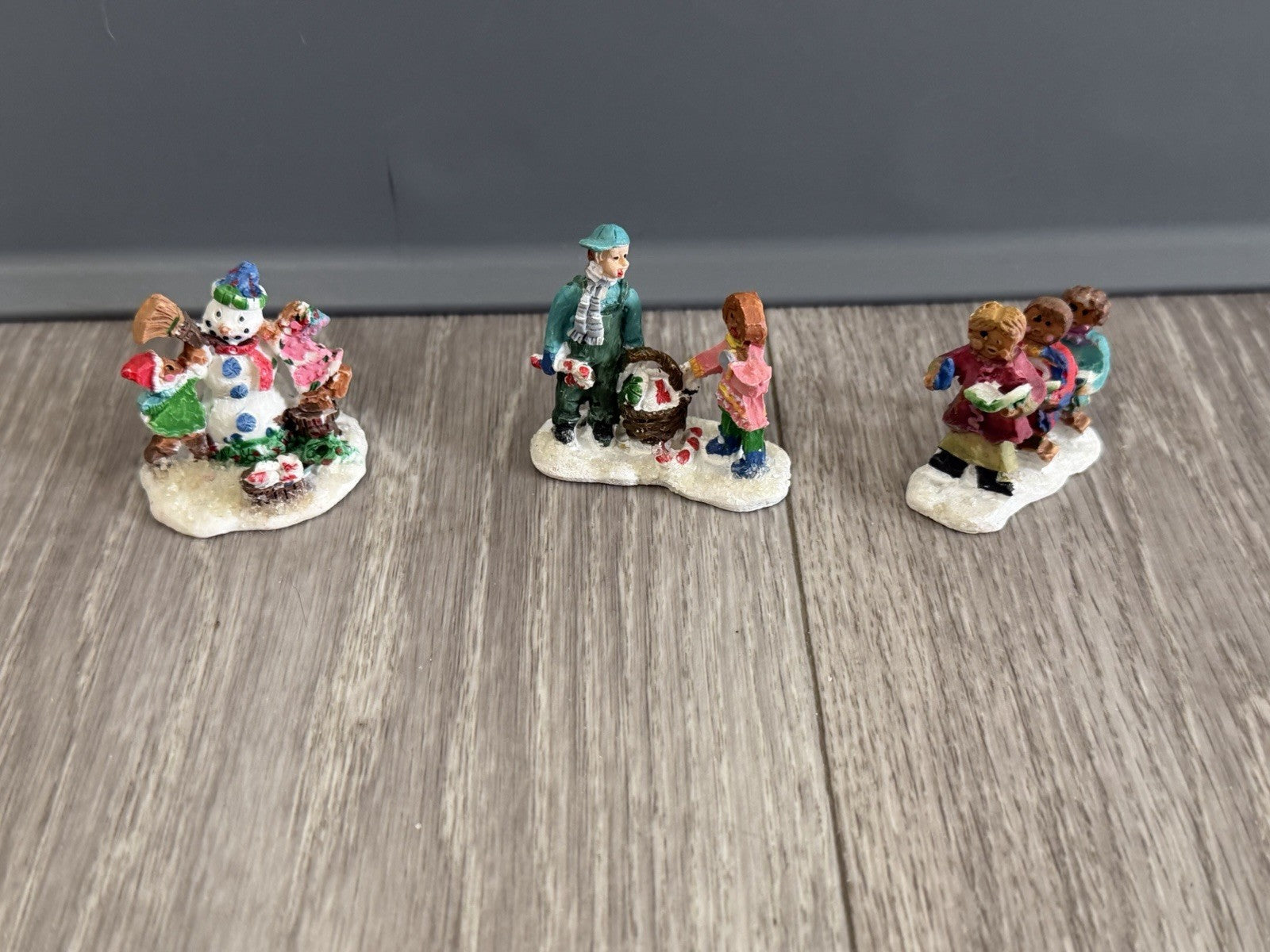 Vintage Christmas Village Gingerbread People Winter Figurines / Lot of 3 Figures