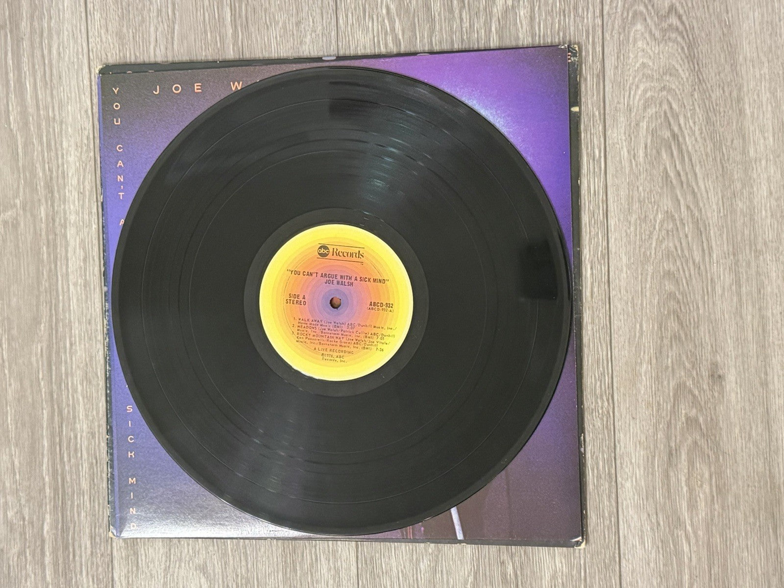 Joe Walsh Vinyl LP Recorded Live You Can't Argue With a Sick Mind ABCD‑932 VG