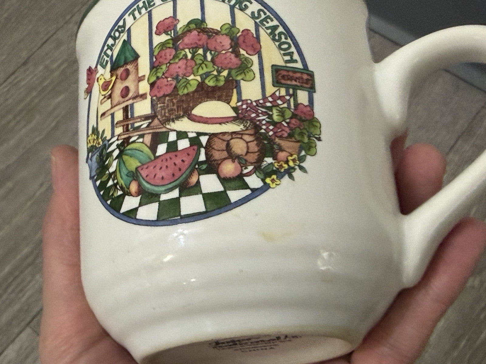 International Tableworks Coffee Mug Stoneware “Enjoy The Gardening Season” VNTG