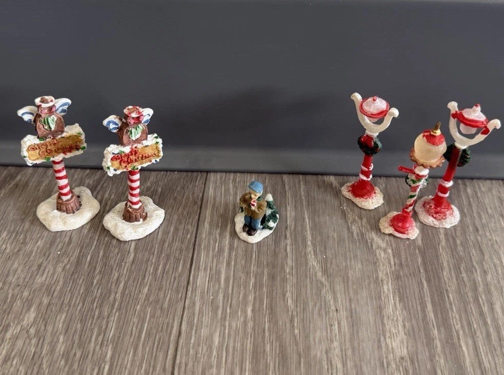 Small Multicolor Resin Christmas Figurines Set, Traditional Style, Pack of 6