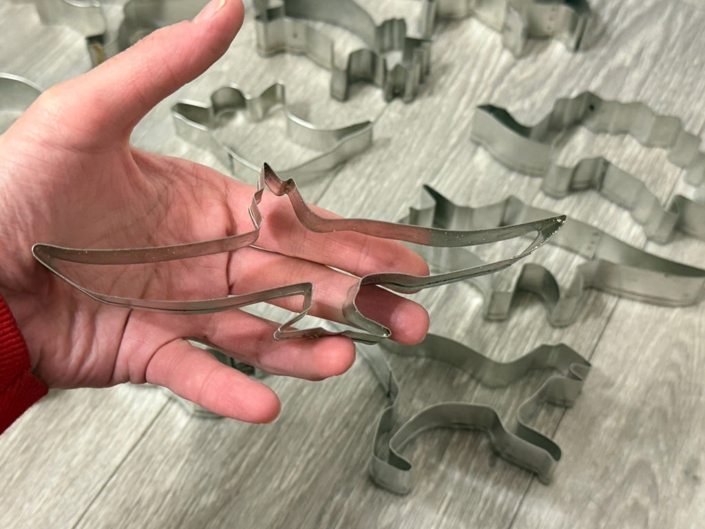 Vintage Cookie Cutters Dinosaur / Prehistoric + 1 Ghost Set of 11 4.5-6" Metal
