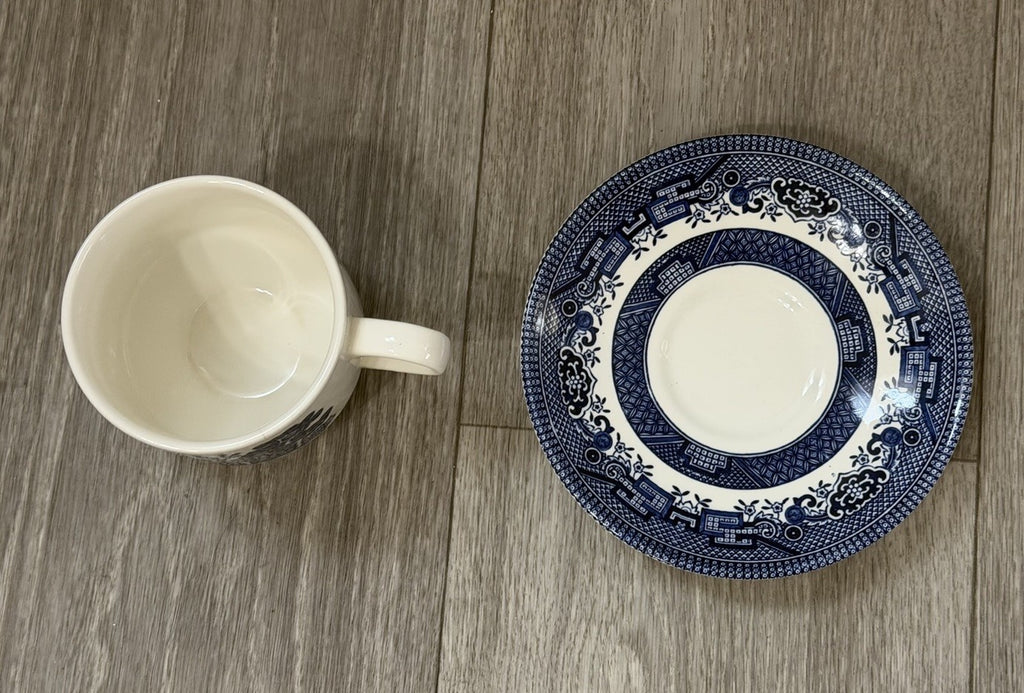 Churchill England Blue Willow Ceramic Teacup & Saucer England HAIRLINE CRACK