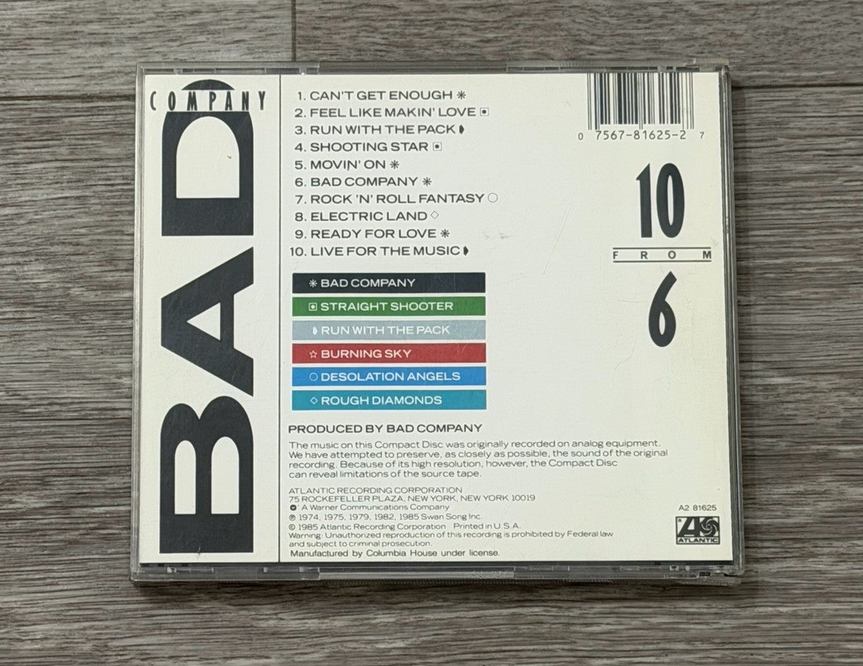 10 from 6 by Bad Company CD 1985 Atlantic Label A2 81625 Cracked Case