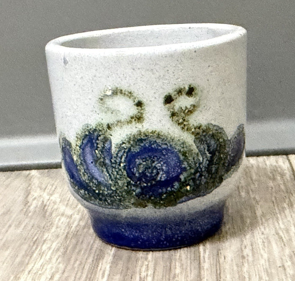 Small Blue Octopus Ceramic Sake / Tea Cup Shot Glass Handheld Decor Handmade