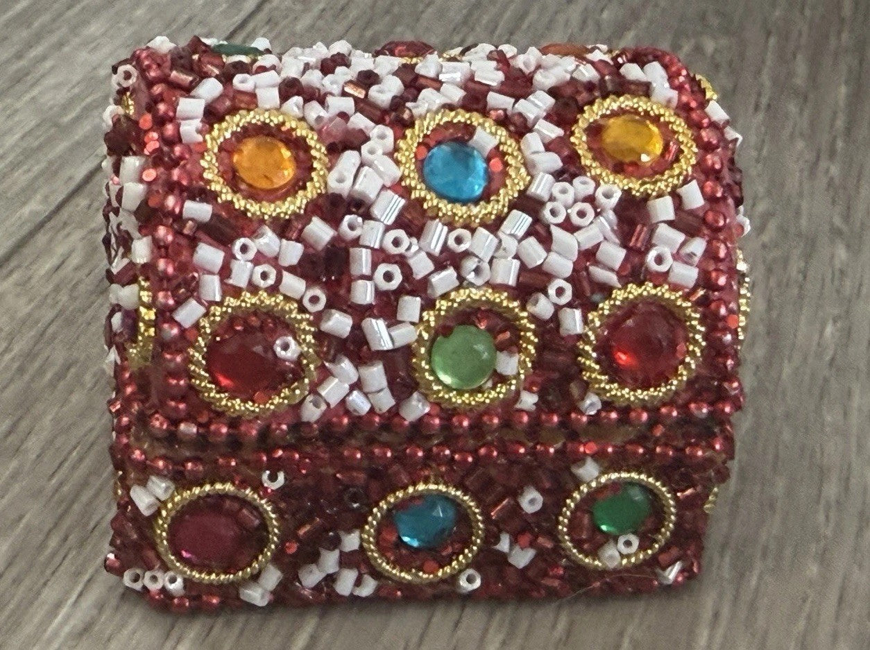 Handcrafted One-of-a-Kind Multi Color Beaded Mini Chest Trinket Gift Box