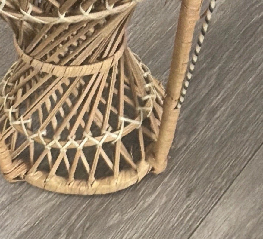 Peacock Chair Doll Chair/Plant Stand Boho Décor Wicker Rattan 16.5” Tall DAMAGED