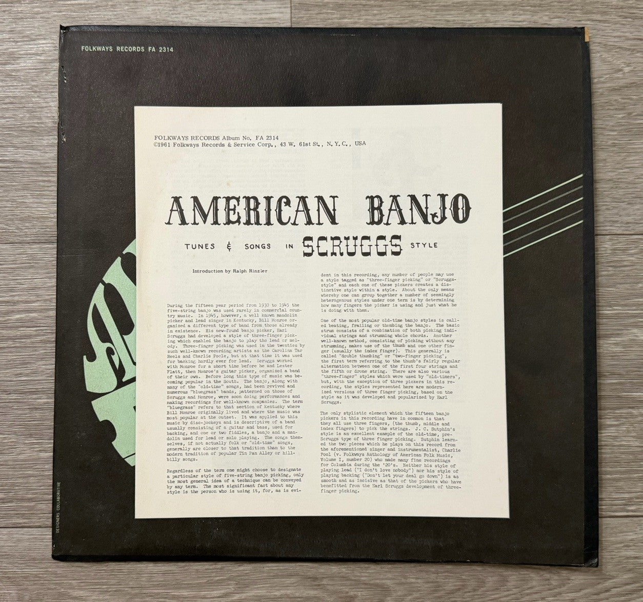 VARIOUS ARTISTS Vinyl LP AMERICAN BANJO MUSIC FOLKWAYS VG+ '61