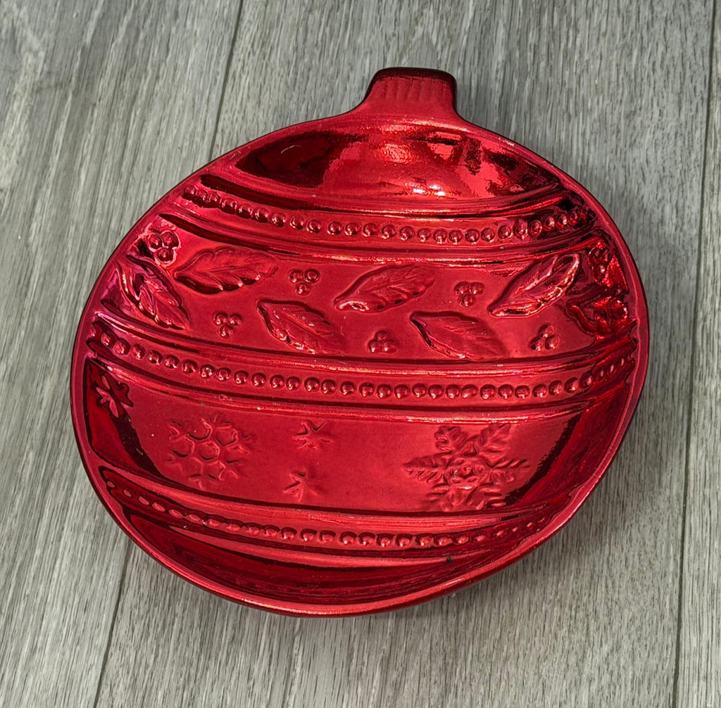VTG Red Christmas Christmas Ball Ornament Candy Dish K’s Collection 7” Diameter