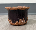 Claire Burke Art Pottery Red Clay Dish Bowl Hand Painted Fruit Grape Design 