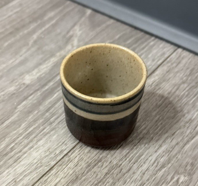 Vintage Japanese Sake Cup Otagiri Original Japan Hand Crafted Brown W/ Lines